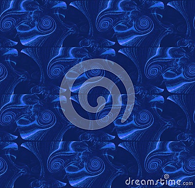 Regular intricate spirals pattern azure and dark blue. Stock Photo