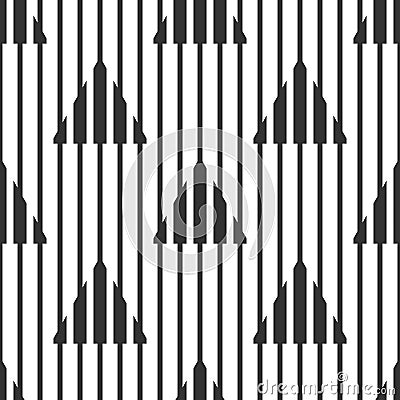 Abstract geometric black and white pattern, narrow and wide lines, triangles. Seamless background Vector Illustration