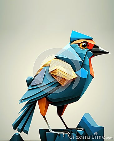 Abstract geometric blue bird, low poly in constructivism style design. Generative AI Stock Photo