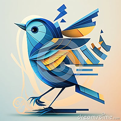 Abstract geometric blue bird, low poly in constructivism style design. Generative AI Stock Photo