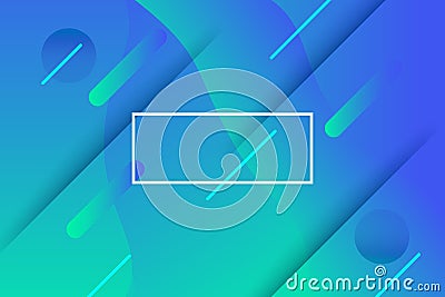Abstract geometric Blue and green gradient fluid wave background with meteor fall and frame at center for text Vector Illustration