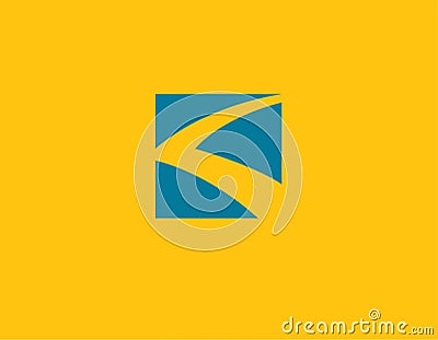 Geometric blue square logo with a road going into the distance for your company Vector Illustration