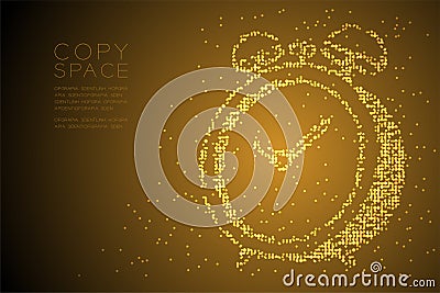 Abstract Geometric Bokeh circle dot pixel pattern 3D Alarm clock shape, digital reminder concept design gold color illustration Vector Illustration