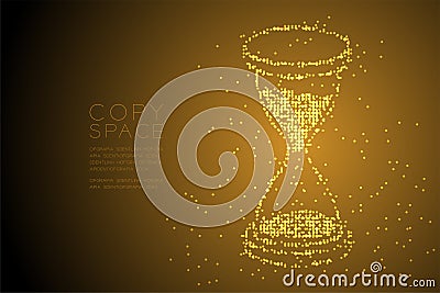 Abstract Geometric Bokeh circle dot pixel pattern 3d isometric Hourglass shape, digital reminder concept design gold color illustr Vector Illustration