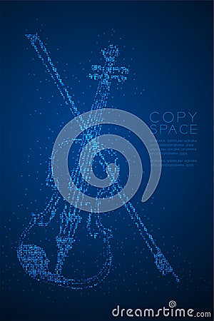 Abstract Geometric Bokeh circle dot pixel pattern Violin and bow shape, music concept design blue color Vector Illustration