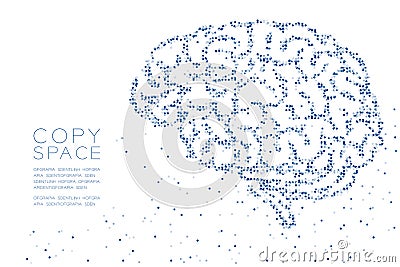 Abstract Geometric Circle dot pixel pattern Brain side view shape, creative science concept design blue color illustration on Vector Illustration