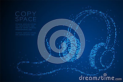 Abstract Geometric Circle dot pixel pattern Headphone shape, music instrument concept design blue color illustration Vector Illustration