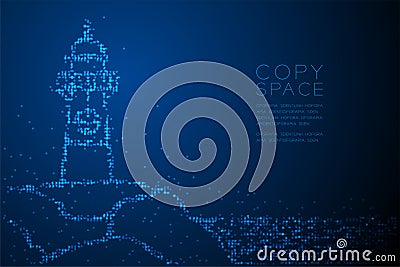 Abstract Geometric Circle dot pixel pattern Lighthouse shape, aquatic and marine life concept design blue color illustration Vector Illustration