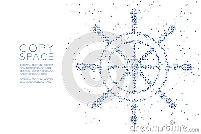 Abstract Geometric Circle dot pixel pattern Ship Steering Wheel shape, aquatic and marine life concept design blue color illustrat Vector Illustration