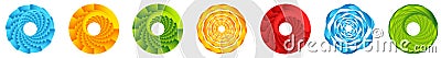 Abstract geometric circle, ring design element. Circular, concentric circlet. Swirl, twirl, spiral and vortex shape, icon, symbol Vector Illustration