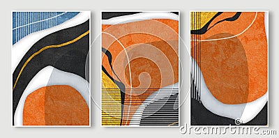 Abstract geometric color block combination art triplet. Used for creative design of posters, cards, wallpapers and art paintings. Cartoon Illustration