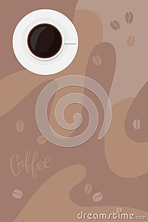 Abstract geometric composition with cup of coffee Coffee cup with saucer top view. Vector flat clipart in minimalist Vector Illustration