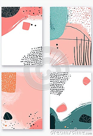 Abstract geometric compositions with vibrant color blocks and patterns on simple blank cards with rounded corners Stock Photo