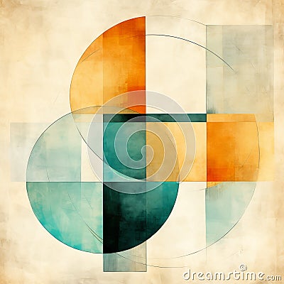 Abstract Geometric Design With Cyan And Amber: A Minimalist Approach Stock Photo