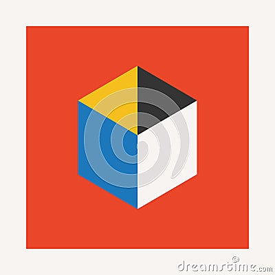 Abstract Geometric Design Featuring A Bauhaus Pattern With A Volumetric Cube Figure, Showcasing Minimalistic Lines Vector Illustration