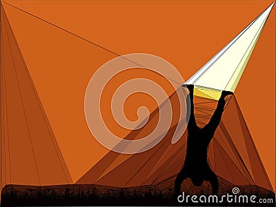 Abstract geometric design shapes silhouette of a person doing a handstand Cartoon Illustration