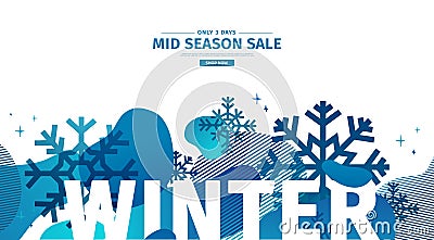 Abstract geometric design for winter. Christmas offer banner with vector liquid form and decor of snowflakes and Vector Illustration