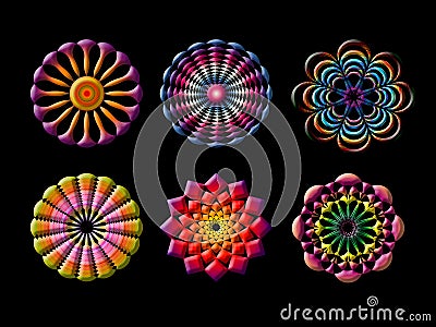 Abstract geometric doily ornament on black background Stock Photo