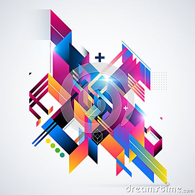 Abstract geometric element with colorful gradients and glowing lights. Corporate futuristic design, useful for presentations, adv Vector Illustration