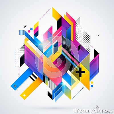 Abstract geometric element with colorful gradients and glowing lights. Corporate futuristic design, useful for presentations Vector Illustration