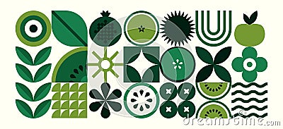 Abstract geometric food pattern. Natural fruit plants simple shape, eco agriculture concept. Vector minimal illustration Vector Illustration