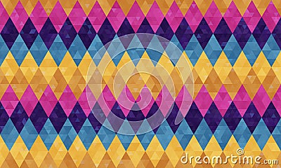Abstract geometric harlequin pattern of rows of rhombuses in blue, beige, yellow, pink and purple Vector Illustration