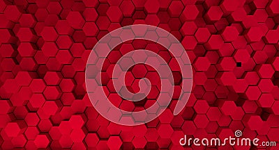 Abstract geometric hexagonal red background with different hight hexagones. Cartoon Illustration