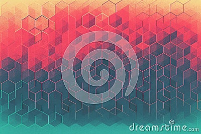 Abstract geometric hexagonal shape, retro risograph, on grainy color fades. Generative AI. Stock Photo