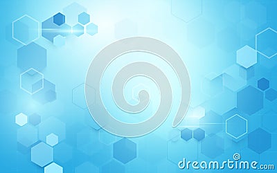 Abstract geometric hexagons shape. Science and medicine concept on soft blue background. Vector Illustration