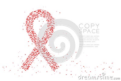 Abstract Geometric Low polygon square box pixel and Triangle pattern HIV Red ribbon shape, World AIDS Day concept design red color Vector Illustration