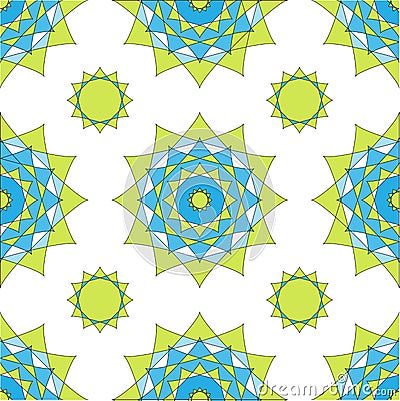 Abstract geometric mosaic background. Geometric seamless spirograph pattern in blue and green colors. Vector illustration. Design Vector Illustration