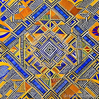 1906 Abstract Geometric Mosaic: A captivating background featuring an abstract geometric mosaic with intricate patterns, vibrant Stock Photo