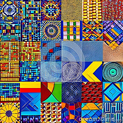 1124 Abstract Geometric Mosaic: A vibrant and dynamic background featuring an abstract geometric mosaic in bold and captivating Stock Photo