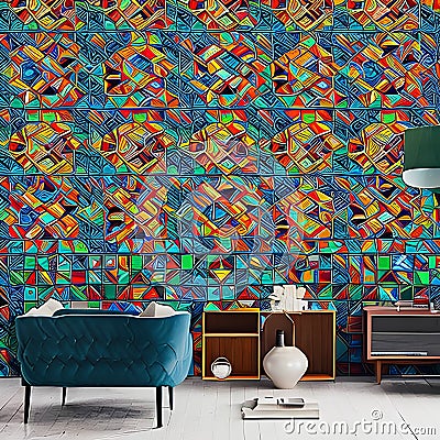 1465 Abstract Geometric Mosaic: A visually captivating background featuring an abstract geometric mosaic with intricate shapes a Stock Photo