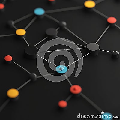Abstract geometric network with colorful nodes and interconnecting lines Stock Photo