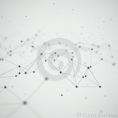 Abstract geometric network with connected black nodes and lines forms a three- Stock Photo