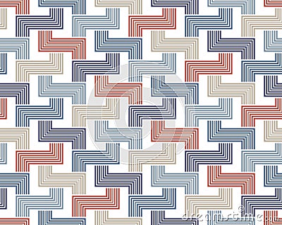 Abstract geometric pattern with an intricate maze of colorful zigzag lines on a white background in a contemporary retro style. Vector Illustration