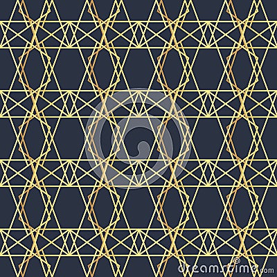 Abstract geometric pattern with lines. A seamless vector background. Dark blue and gold texture. Polygonal seamless background Stock Photo