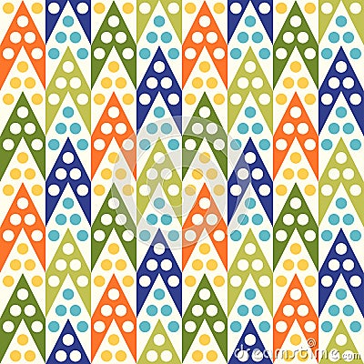 Abstract geometric pattern with multicolored circles and triangles on a white background. Modern chevron design. Vector Illustration