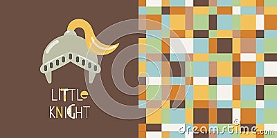 Abstract geometric pattern, poster Little Khight Knight`s helmet Vector Illustration