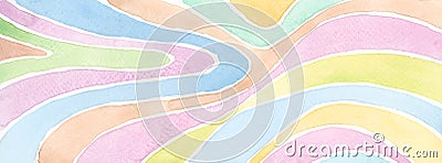 Abstract geometric rainbow acrylic and watercolor doodle wave strip line painting horizontal background. Texture paper Stock Photo