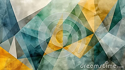 Abstract geometric scratched paper background with yellow and cyan triangular shapes. Colorful three-dimensional pattern Stock Photo