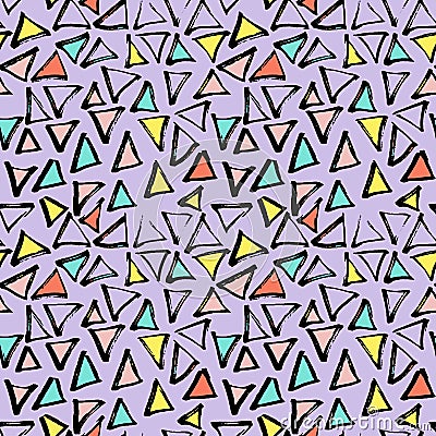 Abstract geometric seamless hand drawn pattern. Modern free hand texture. Colorful geometric doodle background. Vector Illustration