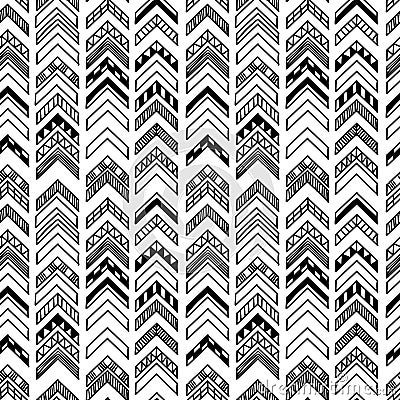 Abstract geometric seamless hand drawn pattern with tribal motifs. Modern texture. Monochrome free hand background. Vector Illustration