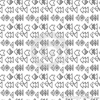Abstract geometric seamless hand drawn pattern with tribal motifs. Modern texture. Monochrome free hand background. Vector Illustration