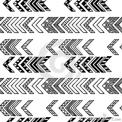 Abstract geometric seamless hand drawn pattern with tribal motifs. Modern texture. Monochrome free hand background. Vector Illustration