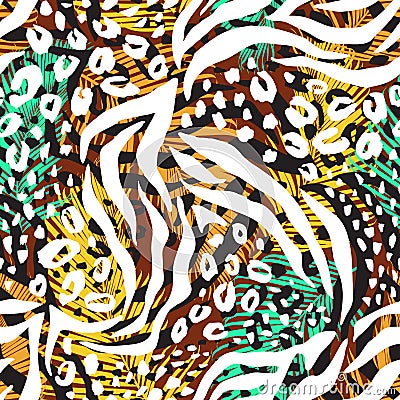 Abstract geometric seamless pattern with animal print. Vector Illustration