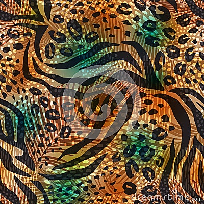 Abstract geometric seamless pattern with animal print. Trendy hand drawn textures. Vector Illustration