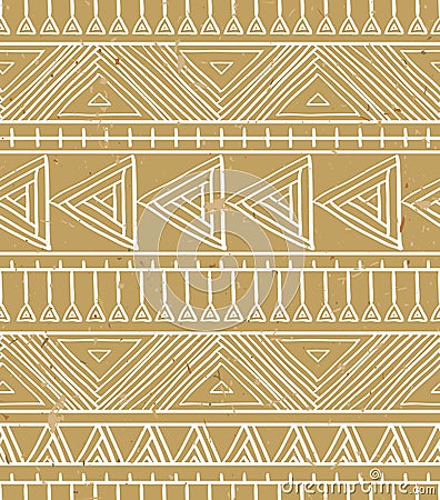 Abstract geometric seamless pattern. Aztec style pattern with triangle and line on the cardboard background. Cartoon Illustration