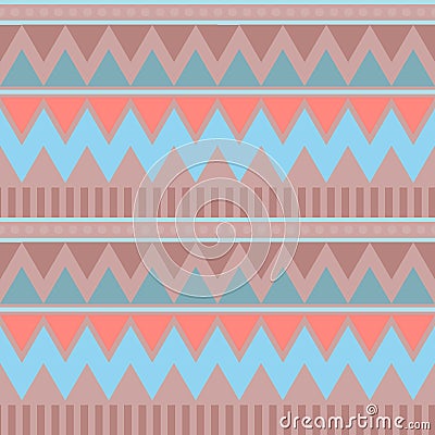 Abstract geometric seamless pattern. Aztec style with triangle and line tribal Navajo pattern. blue beige pink brown geometric pri Vector Illustration